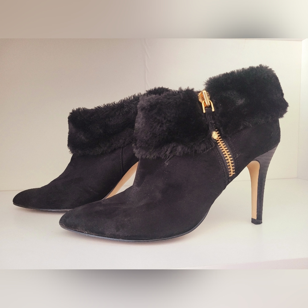 Marc Fisher Furry Black Bootie Heels